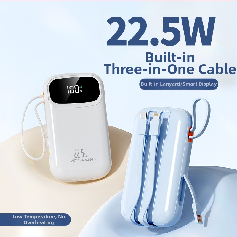 Power bank cu încărcare rapidă de 22,5W, cablu încorporat, portabil, capacitate 10000 mAh, logo personalizat