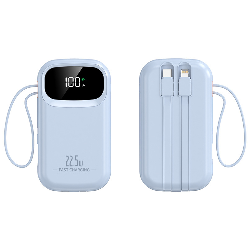 Power bank cu încărcare rapidă de 22,5W, cablu încorporat, portabil, capacitate 10000 mAh, logo personalizat