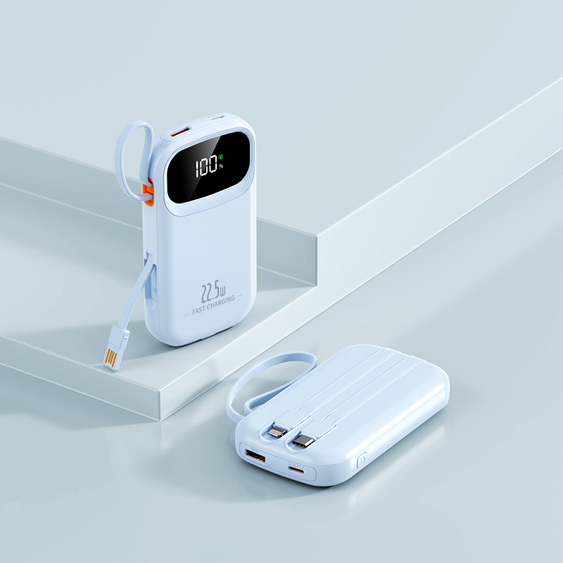 Power bank cu încărcare rapidă de 22,5W, cablu încorporat, portabil, capacitate 10000 mAh, logo personalizat