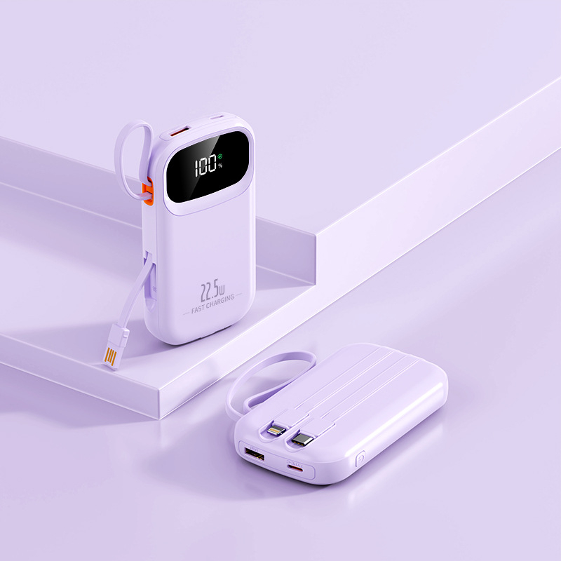 Power bank cu încărcare rapidă de 22,5W, cablu încorporat, portabil, capacitate 10000 mAh, logo personalizat