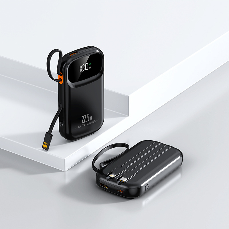 Power bank cu încărcare rapidă de 22,5W, cablu încorporat, portabil, capacitate 10000 mAh, logo personalizat