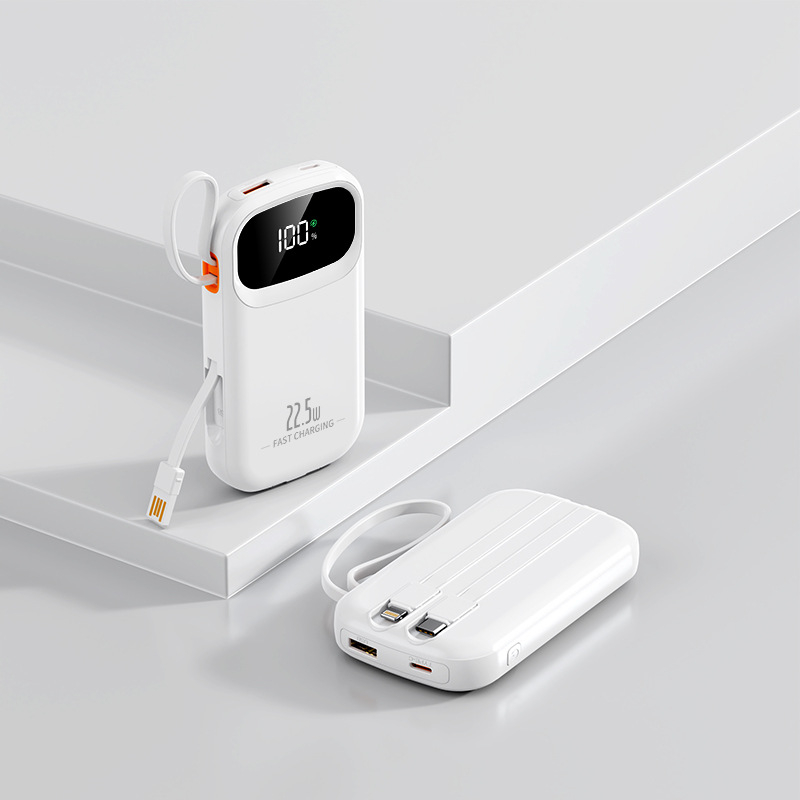 Power bank cu încărcare rapidă de 22,5W, cablu încorporat, portabil, capacitate 10000 mAh, logo personalizat