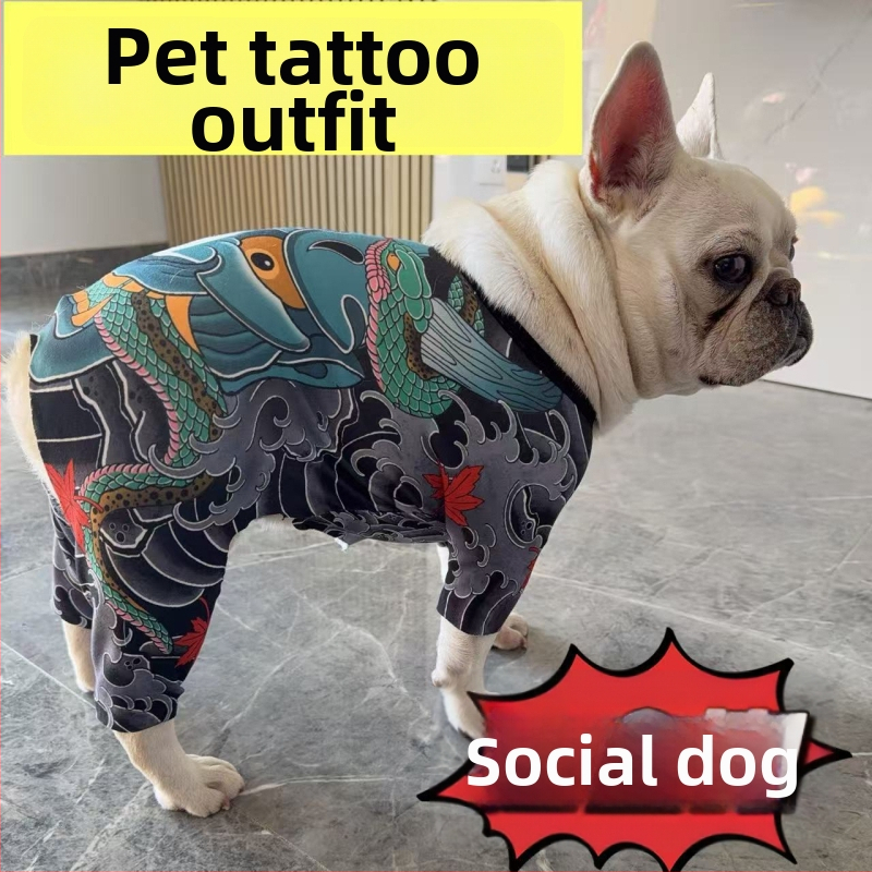 Tricou pentru câini cu imprimeu tatuaj pentru Bulldog Francez, Mops, Corgi și Bulldog – toate sezoanele