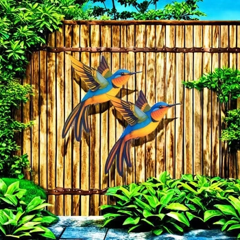 Colibri metalic colorat – decor de grădină, artă murală 3D pentru gard