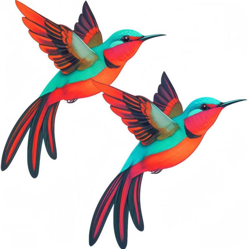 Colibri metalic colorat – decor de grădină, artă murală 3D pentru gard