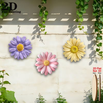 Set de trei piese de decor pentru perete din lemn, în formă de margarete