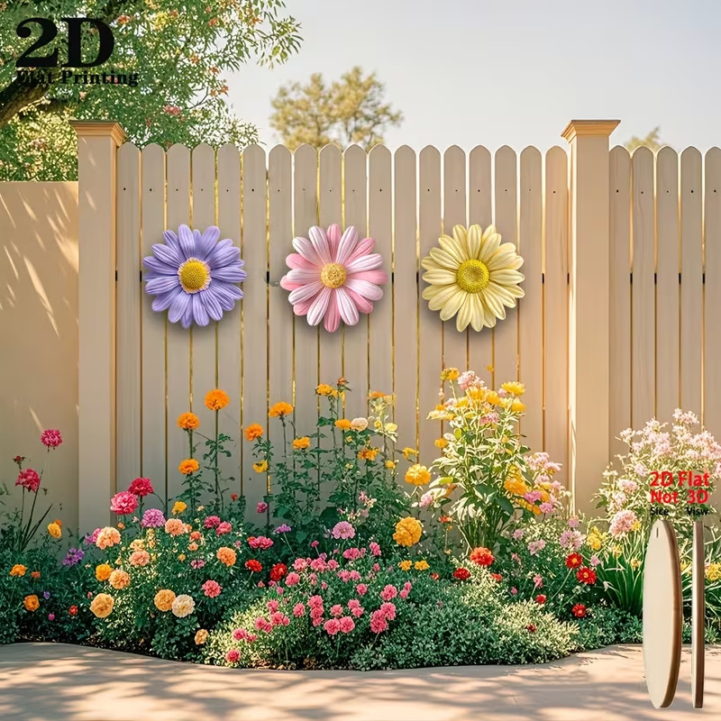 Set de trei piese de decor pentru perete din lemn, în formă de margarete