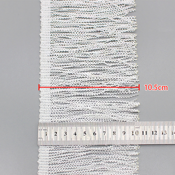 Bandă albă de dantelă cu ciucuri, lățime 10,5 cm, densitate înaltă, pentru costume de scenă și dans latino