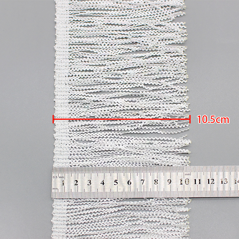 Bandă albă de dantelă cu ciucuri, lățime 10,5 cm, densitate înaltă, pentru costume de scenă și dans latino