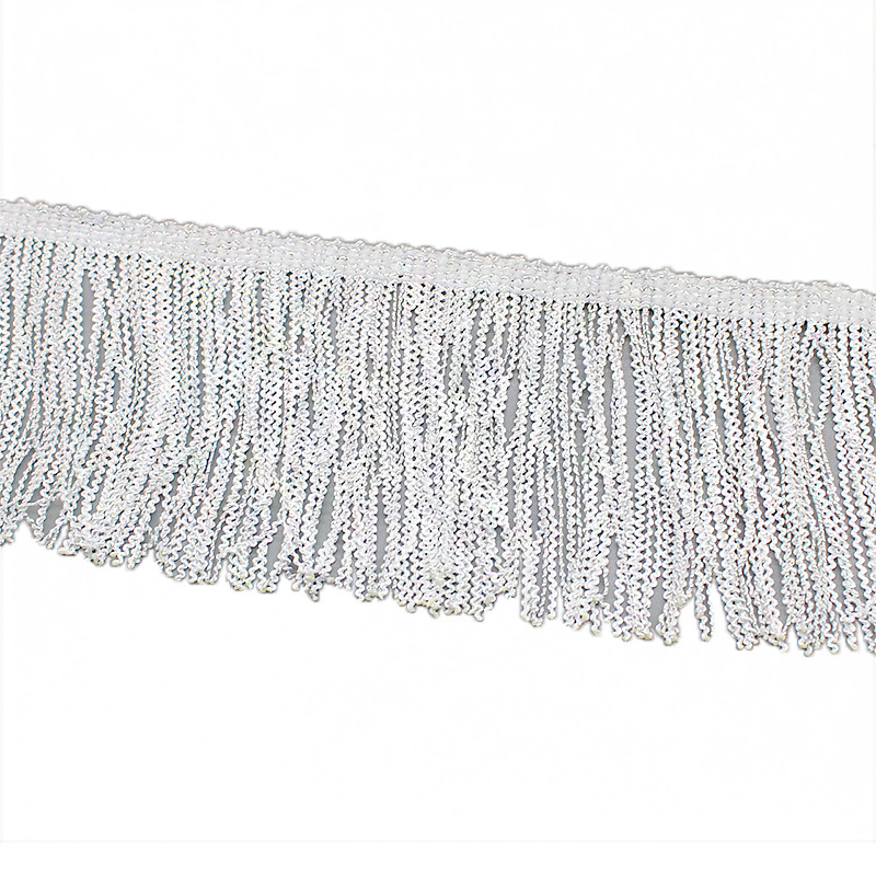 Bandă albă de dantelă cu ciucuri, lățime 10,5 cm, densitate înaltă, pentru costume de scenă și dans latino