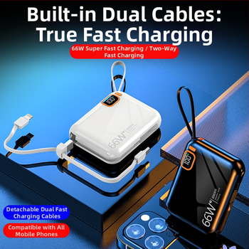 Power Bank 10000mAh cu cablu încorporat, compactă, capacitate mare, stil desen animat, încărcare rapidă PD3.0