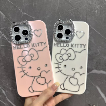 Husă cartoon pentru iPhone 17, 14 Pro Max, original DIY, cu cristale, albă.