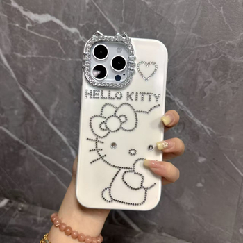 Husă cartoon pentru iPhone 17, 14 Pro Max, original DIY, cu cristale, albă.