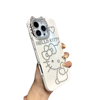 Husă cartoon pentru iPhone 17, 14 Pro Max, original DIY, cu cristale, albă.