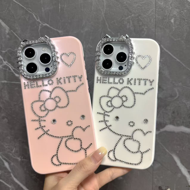 Husă cartoon pentru iPhone 17, 14 Pro Max, original DIY, cu cristale, albă.