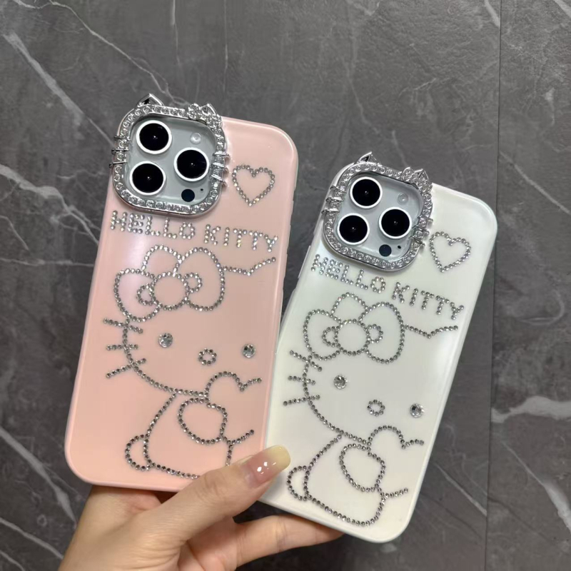 Husă cartoon pentru iPhone 17, 14 Pro Max, original DIY, cu cristale, albă.