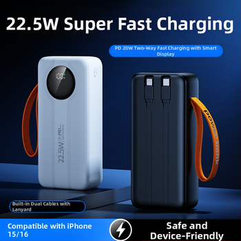 Baterie externă pentru aer liber, 50.000 mAh, afișaj digital, cablu încorporat și ieșire USB, încărcare rapidă