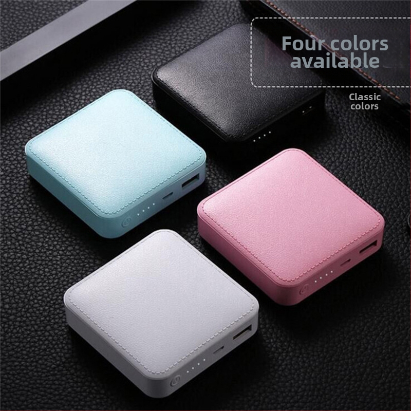 Power bank mini cu textură din piele sintetică, 10000mAh, imprimare cu logo