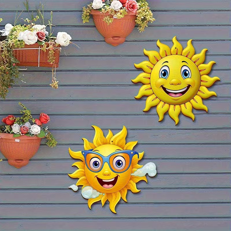 Decor de perete din lemn cu soare zâmbitor – ornament suspendat pentru casă și dormitor
