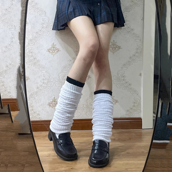 Șosete albe tricotate cu bule, stil japonez JK, până la gambă, Lolita pentru femei