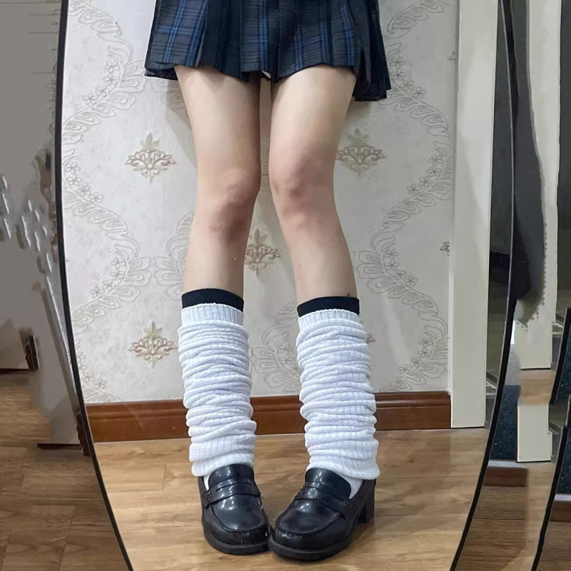 Șosete albe tricotate cu bule, stil japonez JK, până la gambă, Lolita pentru femei
