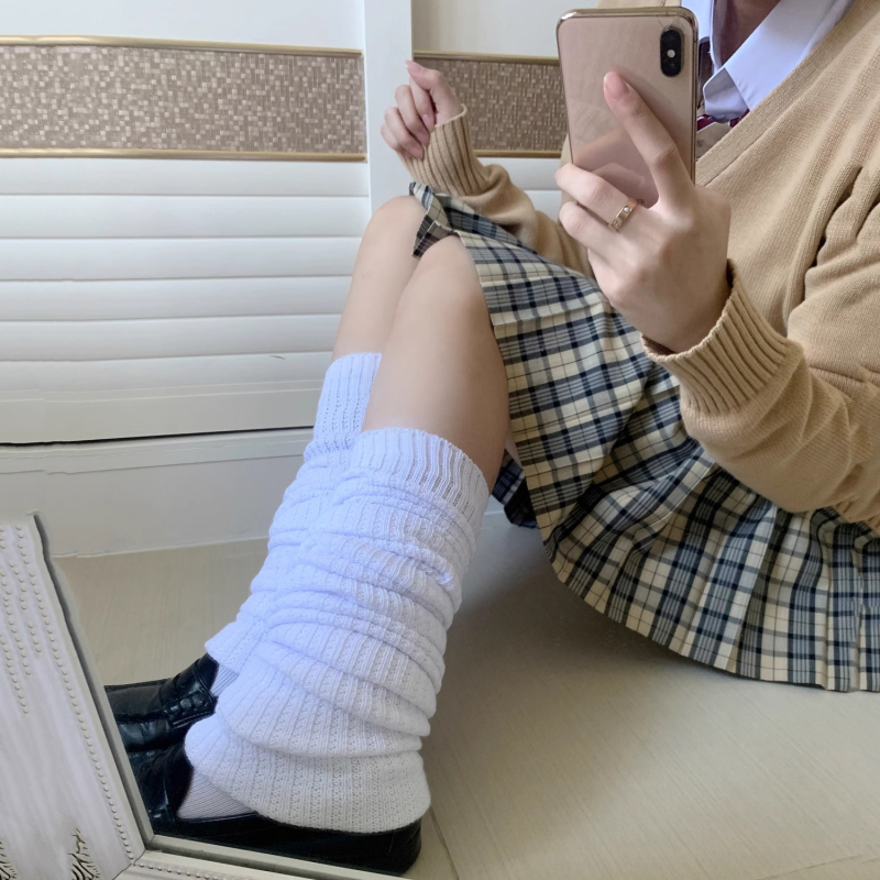 Șosete albe tricotate cu bule, stil japonez JK, până la gambă, Lolita pentru femei