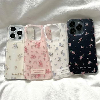 Husă protector din silicon în stil Ins pentru iPhone 16 Pro Max și iPhone 15, design floral alb