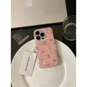 Husă protector din silicon în stil Ins pentru iPhone 16 Pro Max și iPhone 15, design floral alb