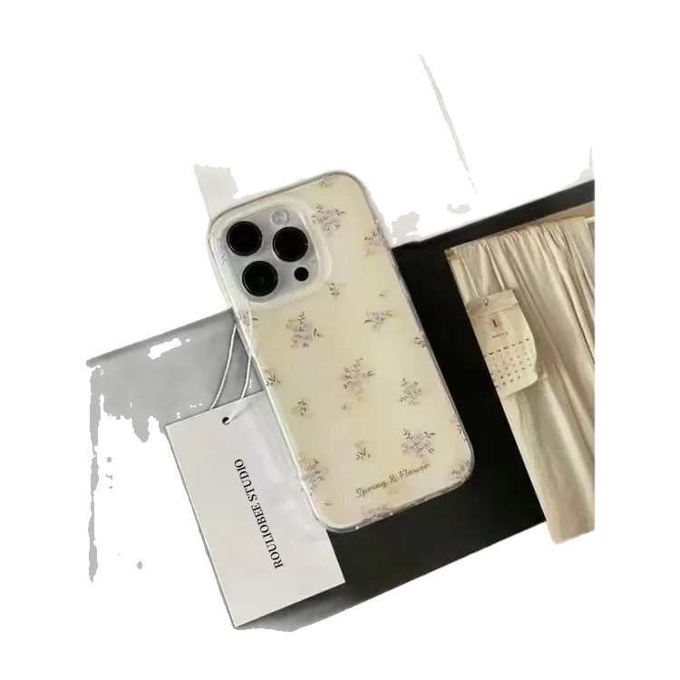 Husă protector din silicon în stil Ins pentru iPhone 16 Pro Max și iPhone 15, design floral alb