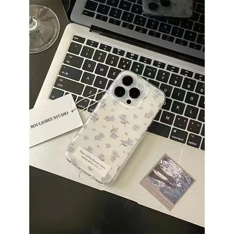 Husă protector din silicon în stil Ins pentru iPhone 16 Pro Max și iPhone 15, design floral alb