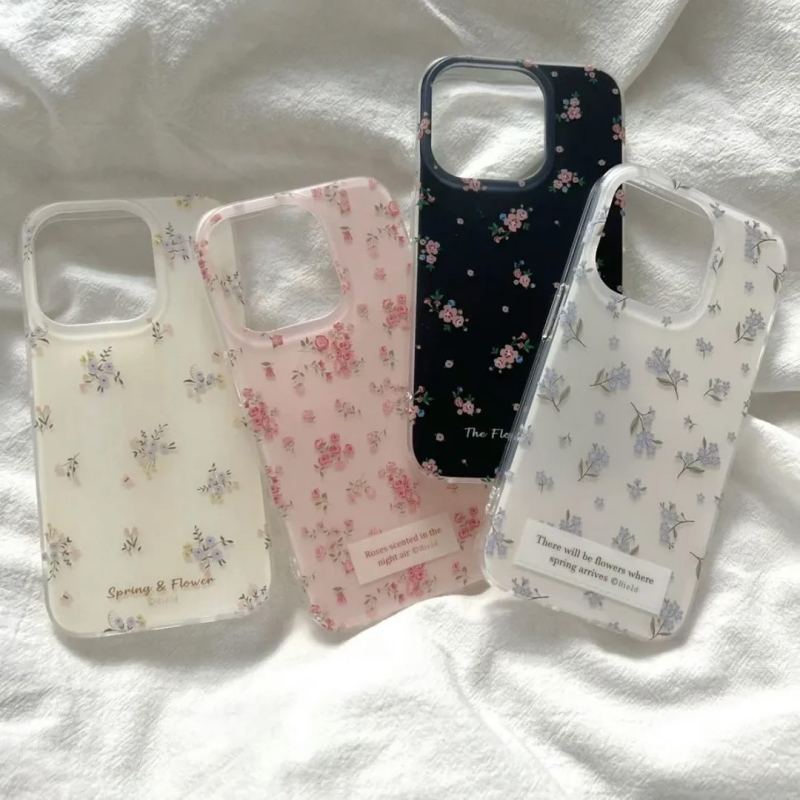 Husă protector din silicon în stil Ins pentru iPhone 16 Pro Max și iPhone 15, design floral alb