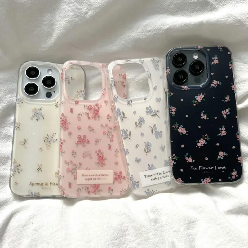 Husă protector din silicon în stil Ins pentru iPhone 16 Pro Max și iPhone 15, design floral alb