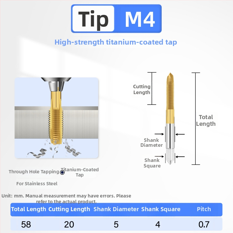 Filetator placat cu titan, înaltă rezistență pentru oțel inoxidabil 304, dimensiuni M3 M4 M5 M6 M8 M10 M12