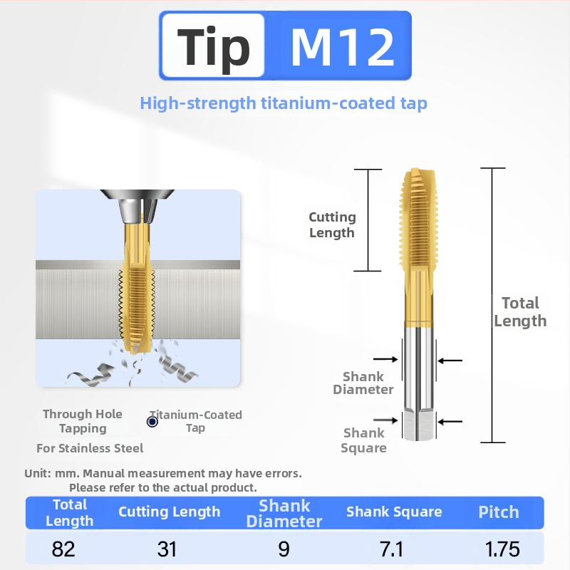 Filetator placat cu titan, înaltă rezistență pentru oțel inoxidabil 304, dimensiuni M3 M4 M5 M6 M8 M10 M12