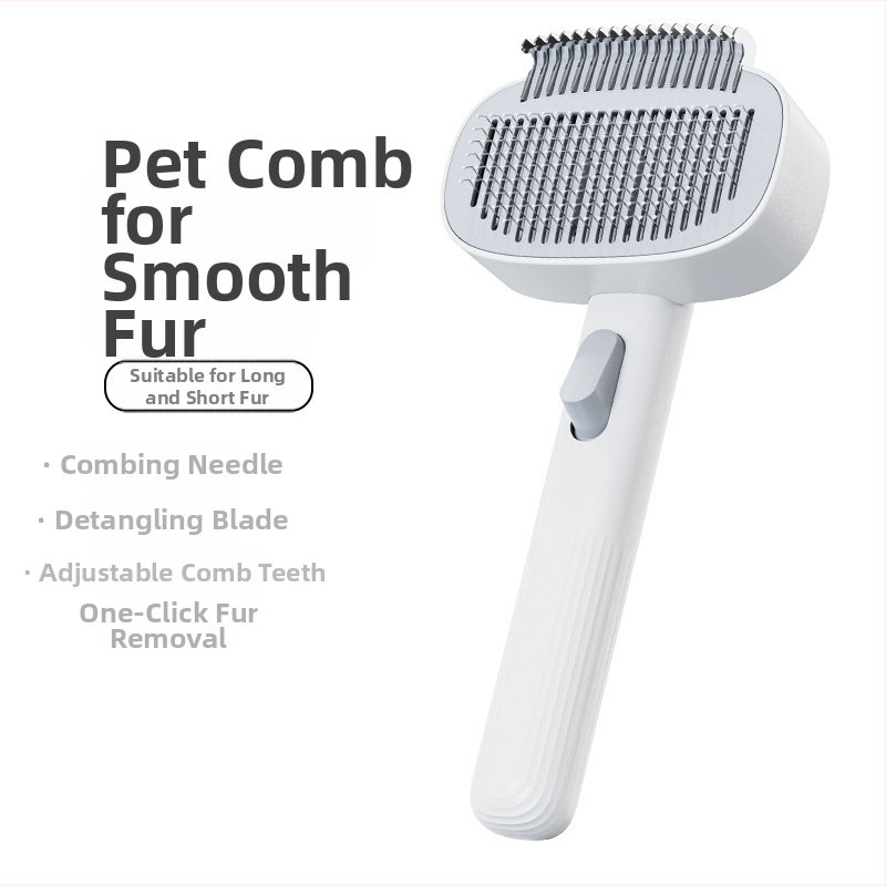 Pieptene pentru animale de companie cu ace din oțel inoxidabil, potrivit pentru pisici și câini, pentru îndepărtarea părului liber și descurcare, instrument de grooming auto-curățat pentru blană lungă și scurtă