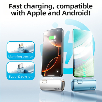 Power bank capsule 5000mAh cu cablu încorporat - ultra-subțire, mic, portabil
