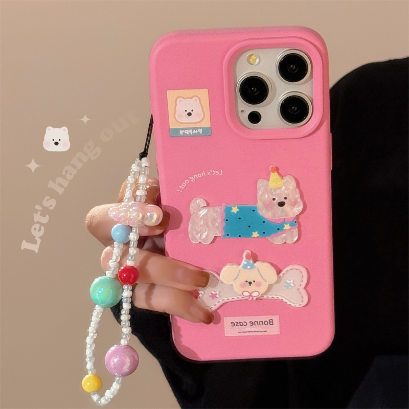 Husă de telefon 3D cu design de cățeluș în formă de os, drăguță, stil feminin pentru iPhone 15/16 și 14 Pro Max — design minimalist