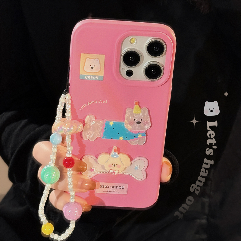 Husă de telefon 3D cu design de cățeluș în formă de os, drăguță, stil feminin pentru iPhone 15/16 și 14 Pro Max — design minimalist