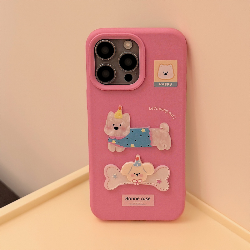 Husă de telefon 3D cu design de cățeluș în formă de os, drăguță, stil feminin pentru iPhone 15/16 și 14 Pro Max — design minimalist