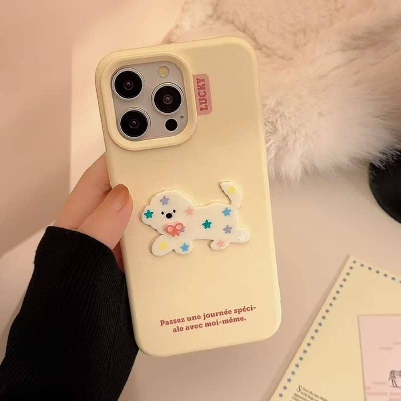 Husă de telefon 3D cu design de cățeluș în formă de os, drăguță, stil feminin pentru iPhone 15/16 și 14 Pro Max — design minimalist