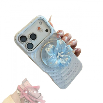 Husă de protecție cu bază magnetică, stil coreean INS, liliu cu buline pentru iPhone 15 Pro Max