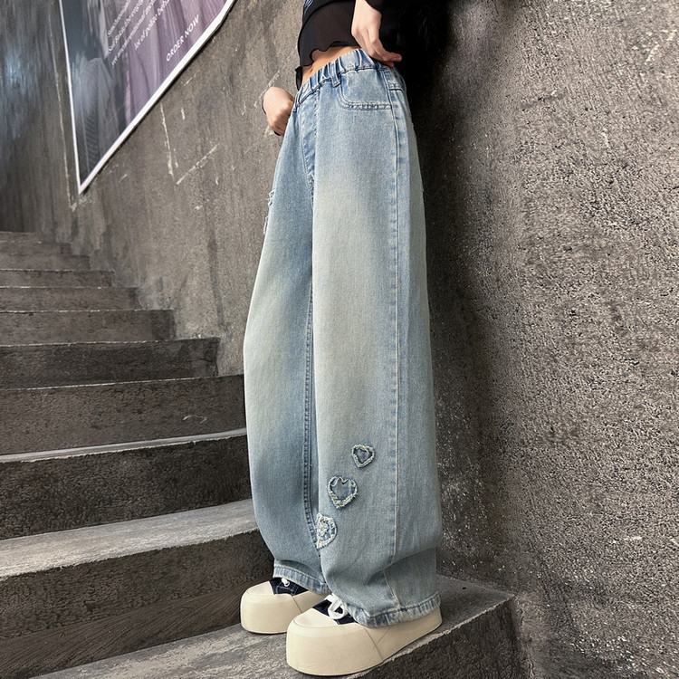 Jeans pentru fete, primăvară–toamnă 2025, croială dreaptă și largă, pentru copii mai mari