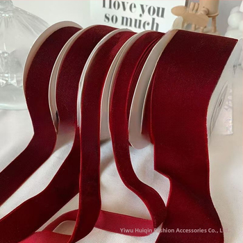 Bandă burgundă de catifea cu aspect flockat pentru împachetarea cadourilor cu flori și tort – funda realizată manual pentru haine și accesorii pentru păr