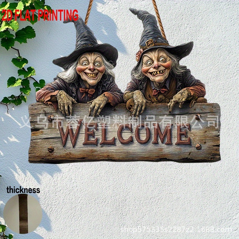 Semn rustic din lemn cu vrăjitoare, decor de perete de Halloween, pentru interior și exterior, ornament suspendat durabil
