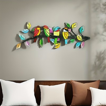 Decorațiune de perete din fier forjat cu cinci păsări – decor pentru grădină, decor de casă creativ