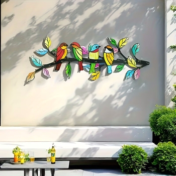 Decorațiune de perete din fier forjat cu cinci păsări – decor pentru grădină, decor de casă creativ
