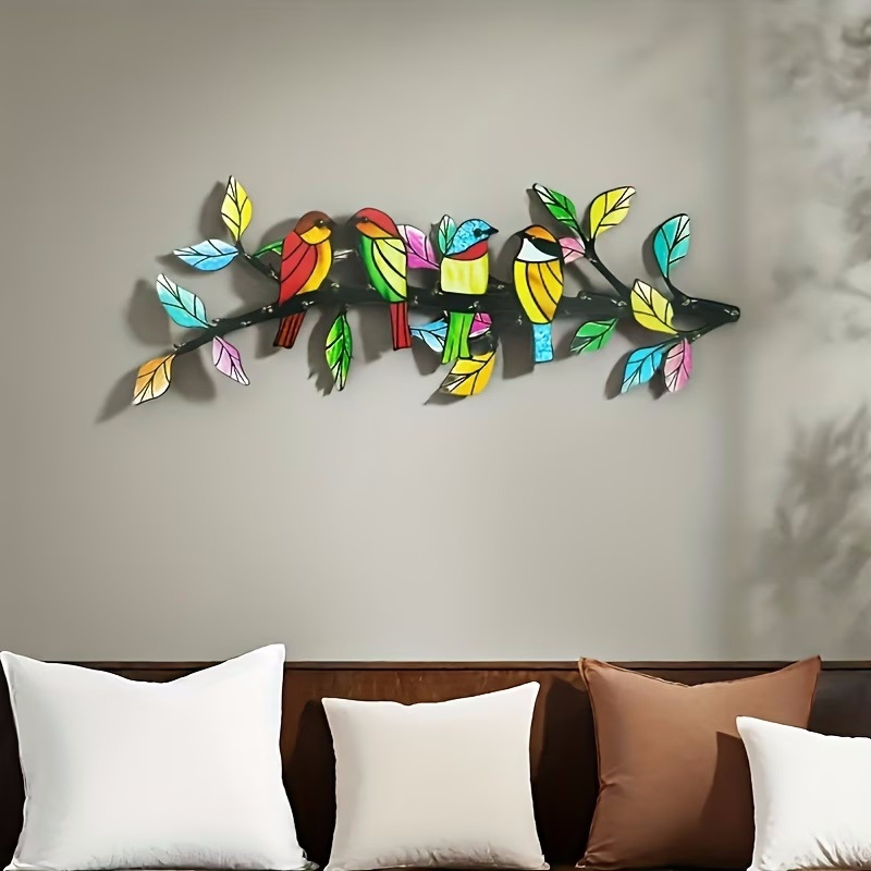 Decorațiune de perete din fier forjat cu cinci păsări – decor pentru grădină, decor de casă creativ