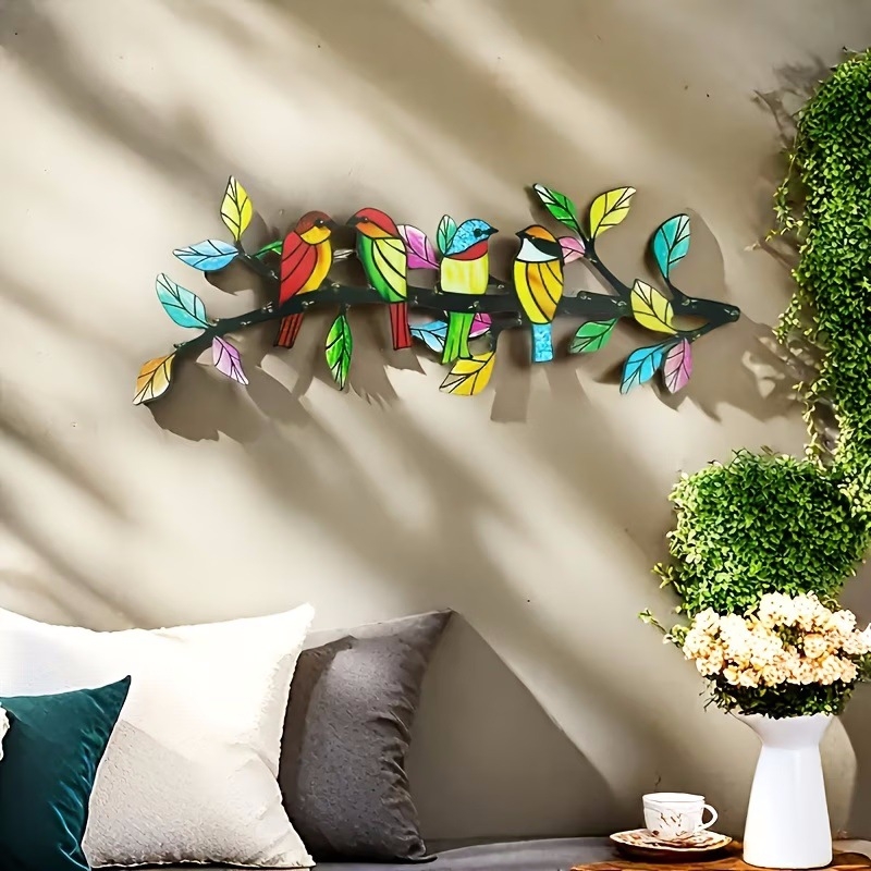 Decorațiune de perete din fier forjat cu cinci păsări – decor pentru grădină, decor de casă creativ