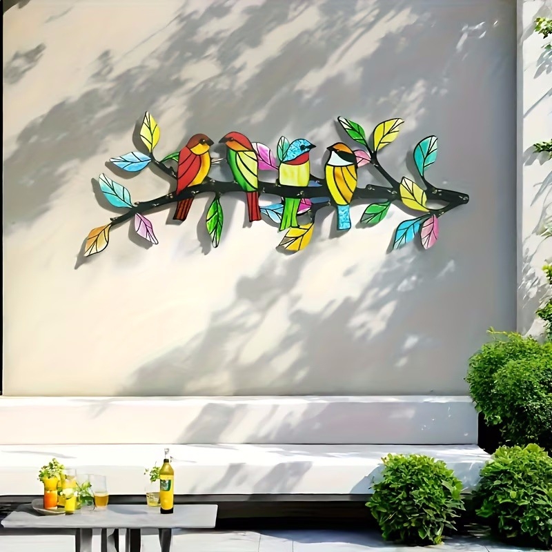 Decorațiune de perete din fier forjat cu cinci păsări – decor pentru grădină, decor de casă creativ