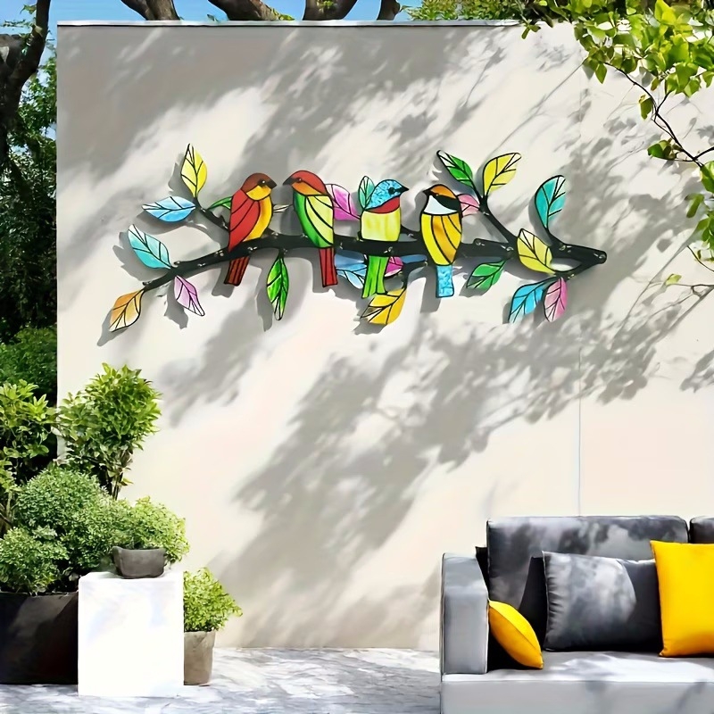 Decorațiune de perete din fier forjat cu cinci păsări – decor pentru grădină, decor de casă creativ